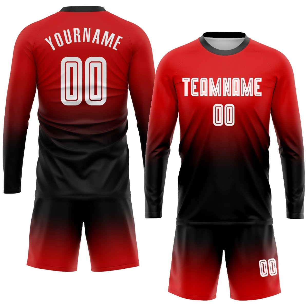 Benutzerdefiniertes Rot - Weiß - Schwarz Sublimations Langarm - Fade Fußballtrikot R108 - Climcat