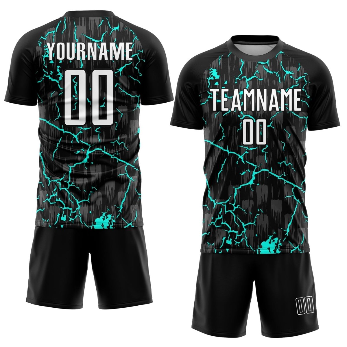 Benutzerdefiniertes Schwarz - Weiß - Aqua Blitz Sublimations - Fußballtrikot U504 - Climcat