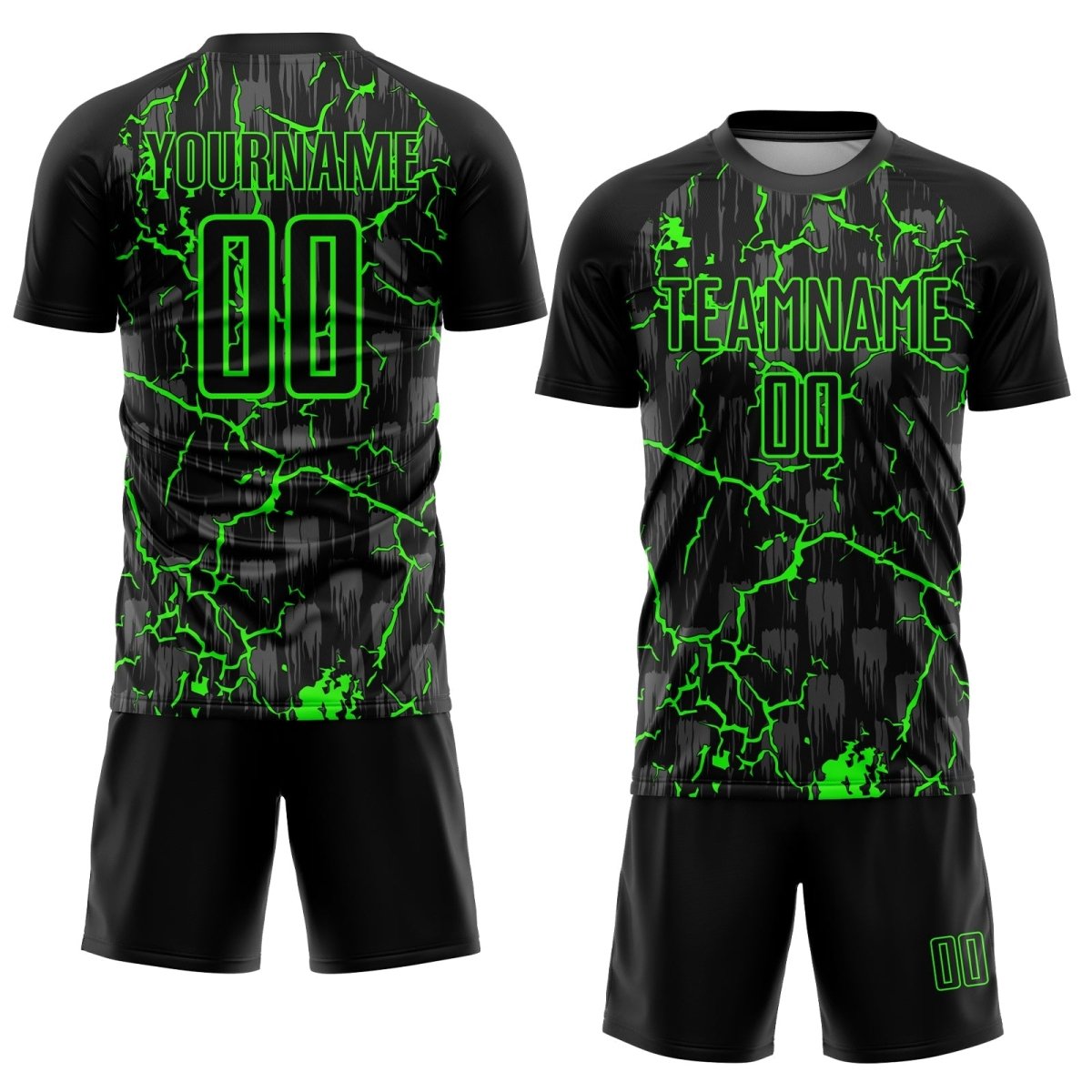 Benutzerdefiniertes schwarzes Neon - Grün Blitz Sublimations - Fußballtrikot G641 - Climcat