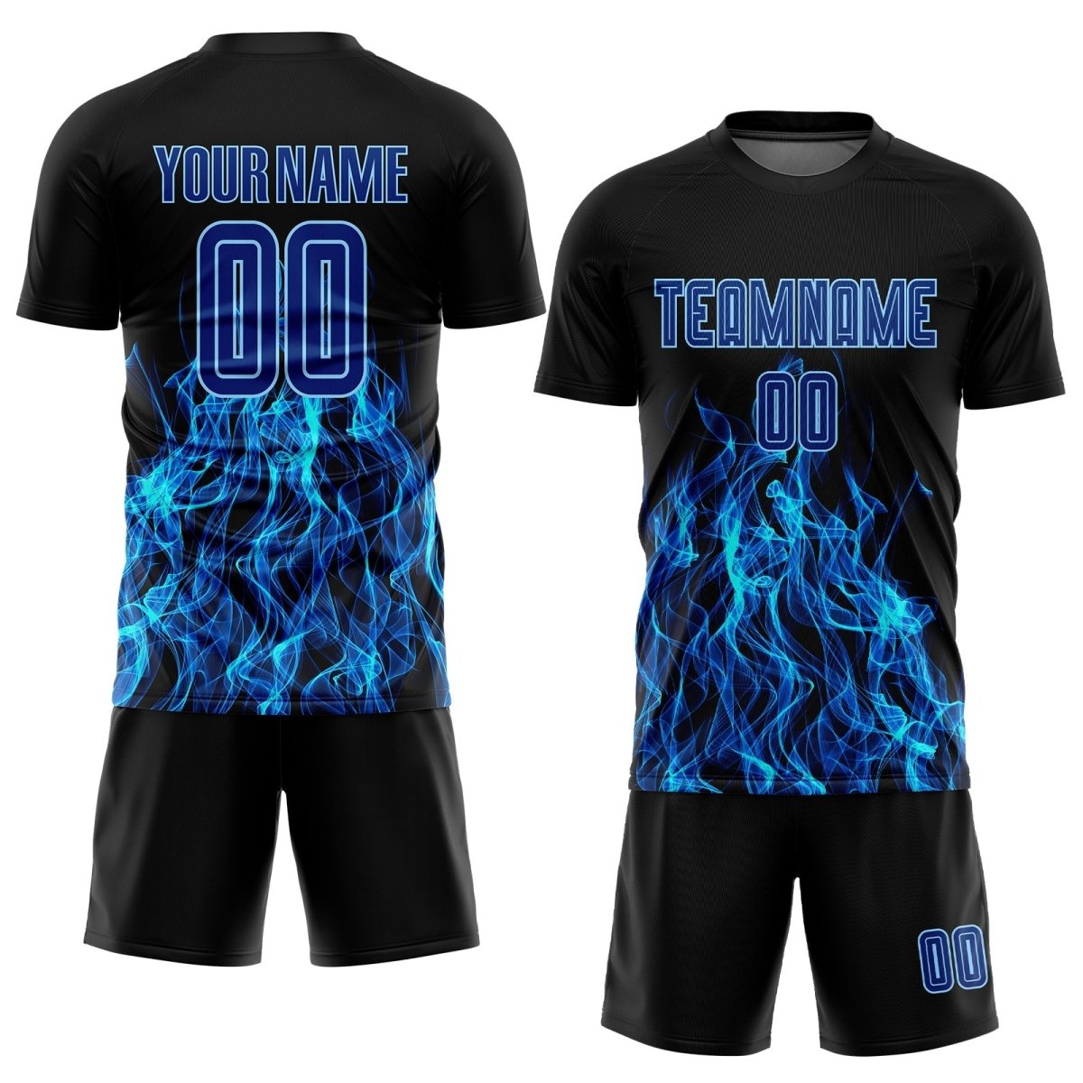 Benutzerdefiniertes Schwarzes Royal - Blaues Flammen - Sublimationsfußballtrikot B229 - Climcat
