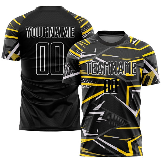 Benutzerdefiniertes schwarzes Schwarz - Gold Sublimations - Fußballtrikot W611 - Climcat