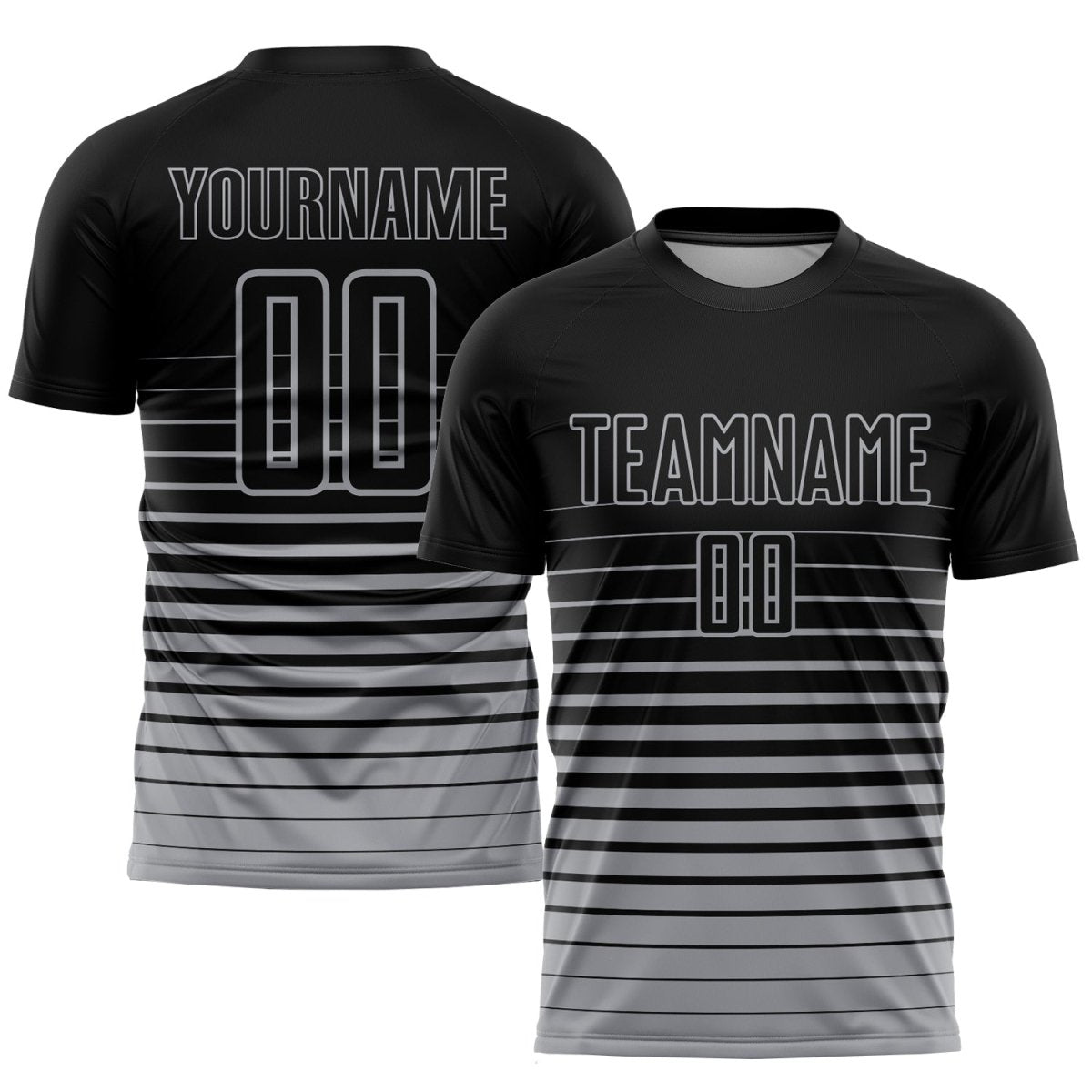 Benutzerdefiniertes schwarzes und graues Nadelstreifen - Fade Fashion Sublimation Fußballtrikot B275 - Climcat