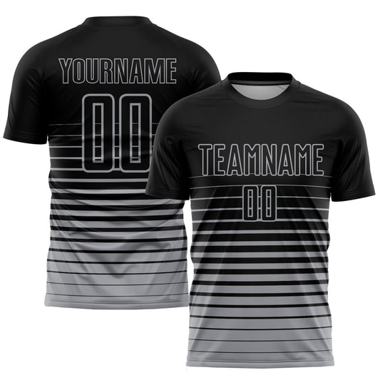 Benutzerdefiniertes schwarzes und graues Nadelstreifen - Fade Fashion Sublimation Fußballtrikot B275 - Climcat