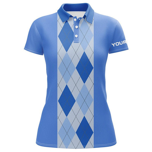 Blau kariertes Argyle-Muster Damen Golf Polo-Shirt, maßgeschneiderte Golf-Poloshirts für Damen, Golfgeschenke N7190 - Climcat