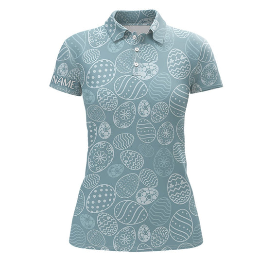 Blau Lustige Ostereier Damen Golf Polo Shirt Personalisierte Ostertags Golf Tops Für Frauen Golf Geschenk L1336 - Climcat