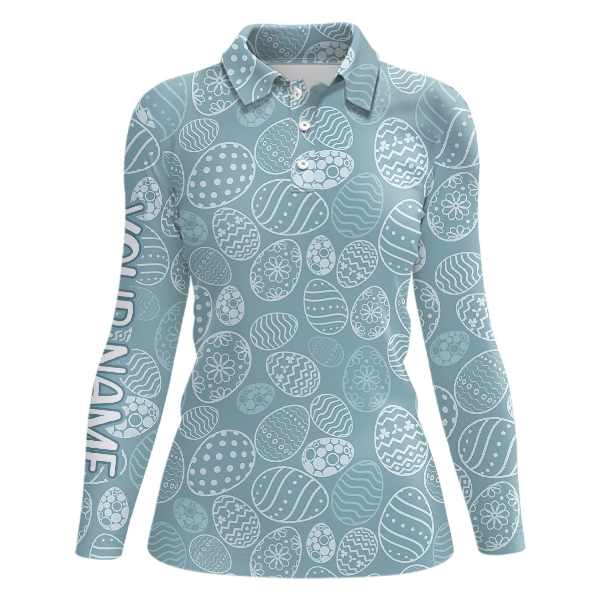 Blau Lustige Ostereier Damen Golf Polo Shirt Personalisierte Ostertags Golf Tops Für Frauen Golf Geschenk L1336 - Climcat