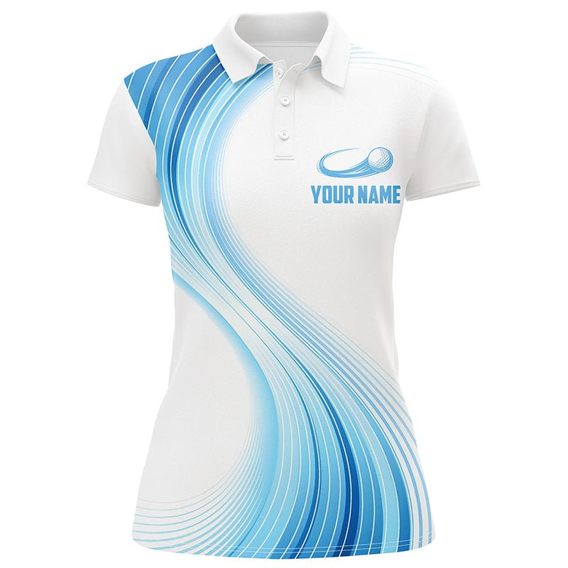 Blau Weiße Damen Golf Polo Shirts Personalisierte Golf Shirts für Frauen Personalisierte Golfgeschenke L1317 - Climcat