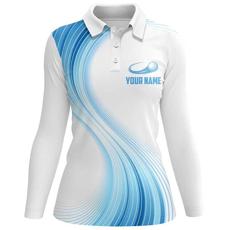 Blau Weiße Damen Golf Polo Shirts Personalisierte Golf Shirts für Frauen Personalisierte Golfgeschenke L1317 - Climcat