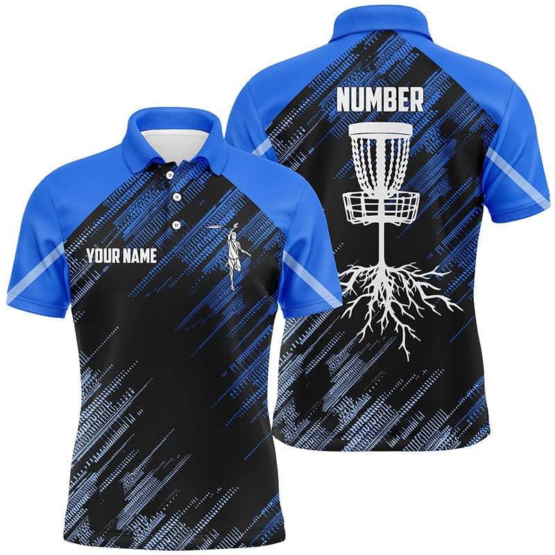 Blaue Disc Golf Korb Tarnmuster mit individuellem Namen & Nummer | Herren Disc Golf Polo Shirt, Disc Golf Outfit N7416 - Climcat