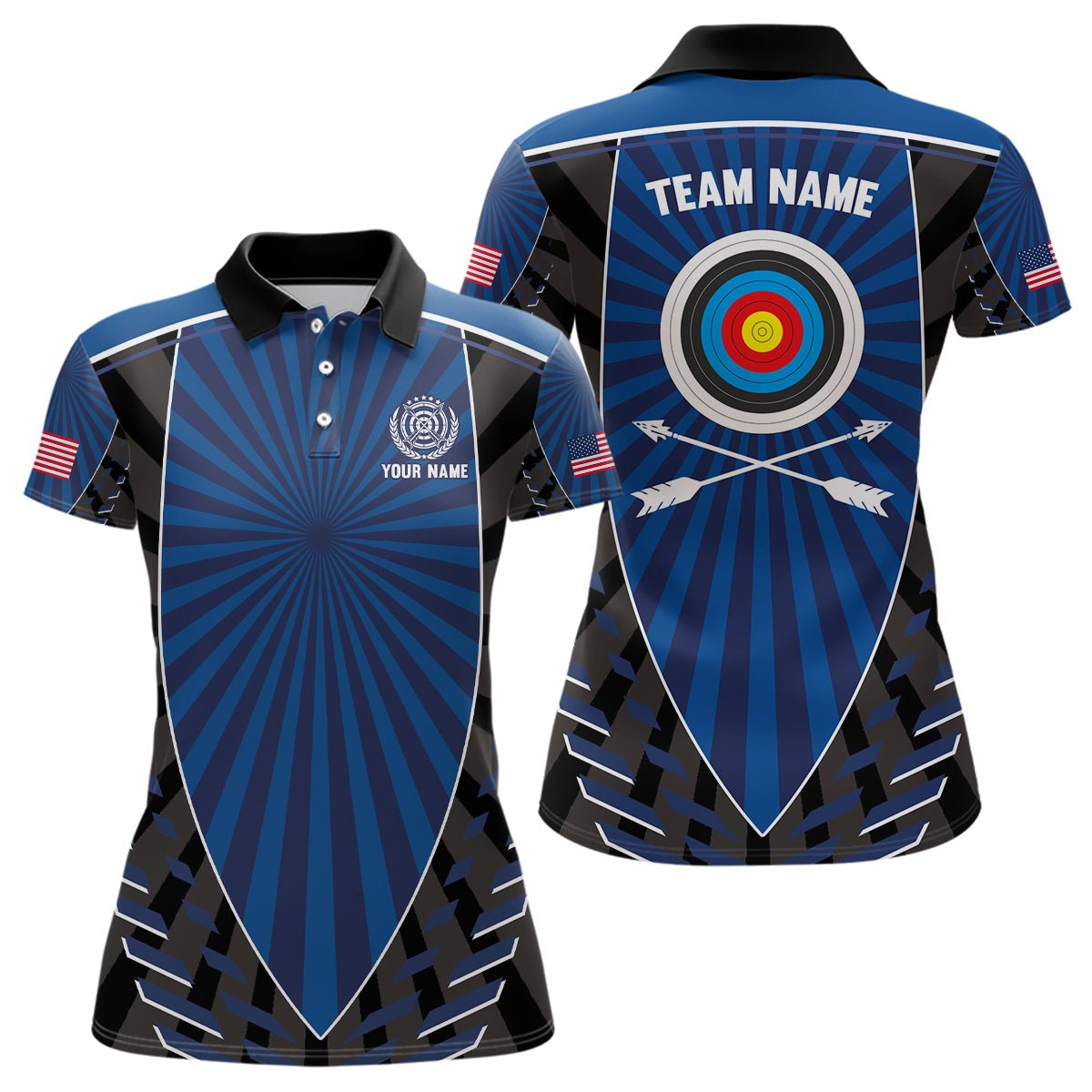 Bogenschieß Polo Shirt Blau - Unisex - Personalisiert mit Name & Teamname - Bogenschützen Trikot T0517 - Climcat