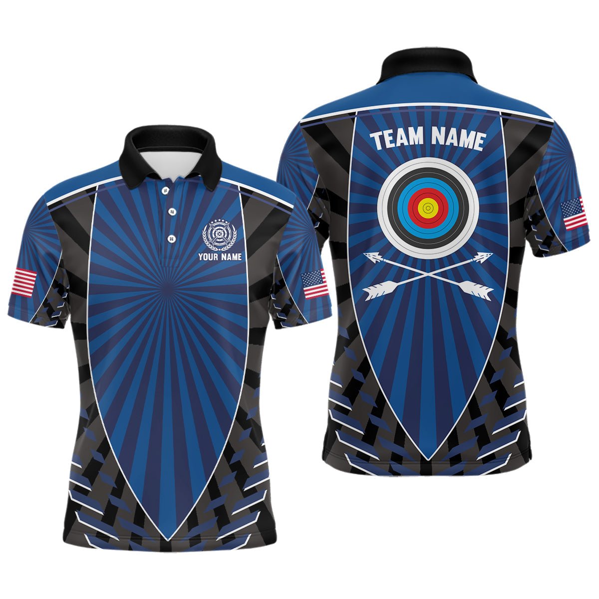 Bogenschieß Polo Shirt Blau - Unisex - Personalisiert mit Name & Teamname - Bogenschützen Trikot T0517 - Climcat