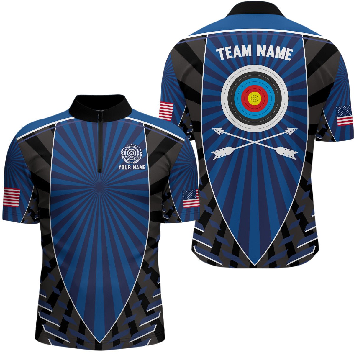 Bogenschieß Polo Shirt Blau - Unisex - Personalisiert mit Name & Teamname - Bogenschützen Trikot T0517 - Climcat
