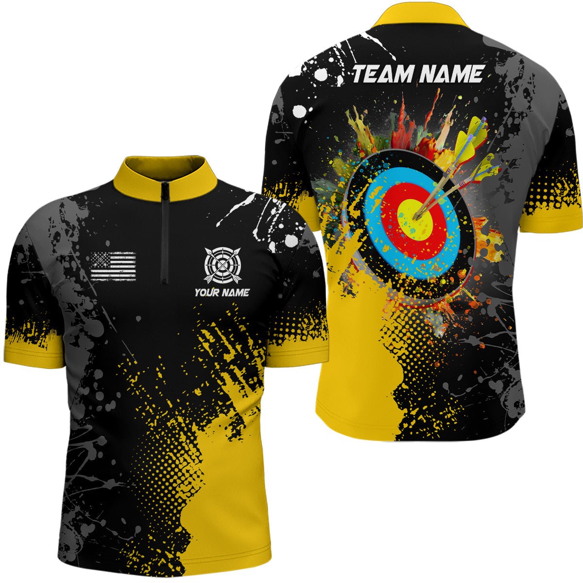 Bogenschießen Poloshirt Personalisiert mit Wunschname - Gelbes 3D Ziel Design - Herren & Damen T1191 - Climcat