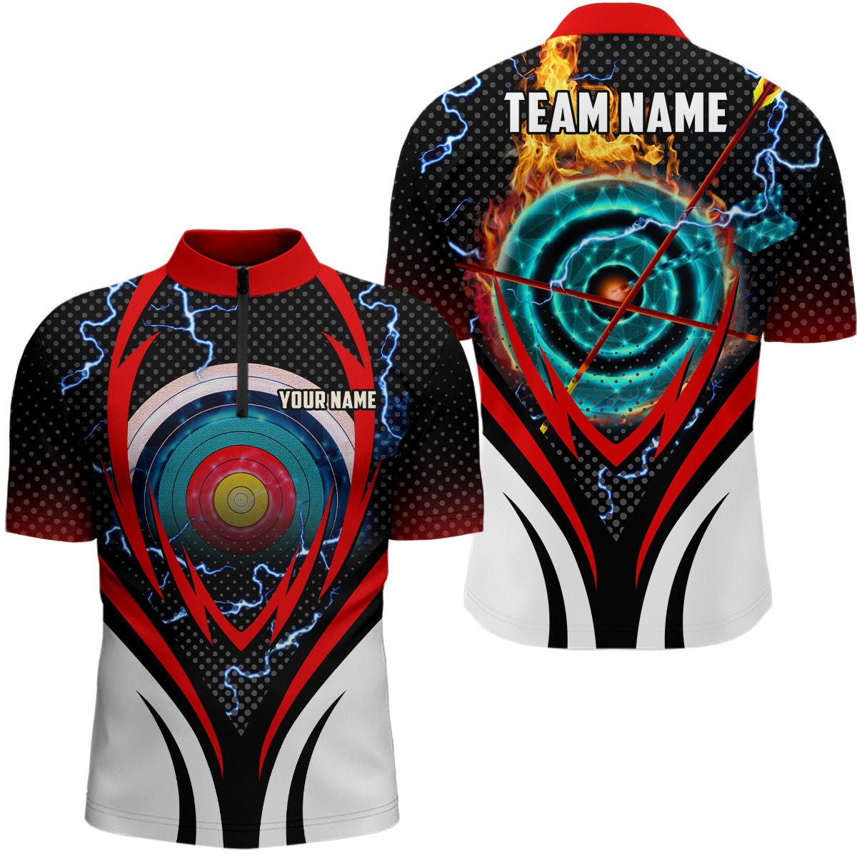 Bogenschützen Polohemd Personalisiert mit Namen - Motiv Zielscheibe Flammen - Herren & Damen T0610 - Climcat