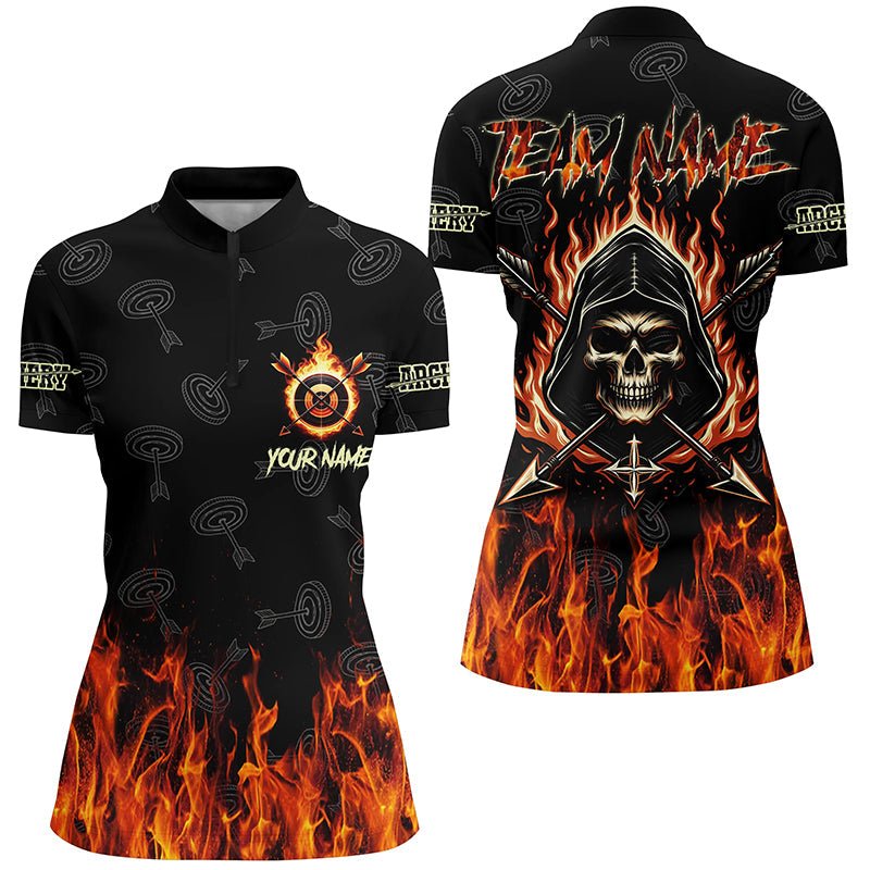 Bogensport Polo - Shirt mit Totenkopf Feuer Zielscheiben Design für Herren & Damen - Geschenk für Bogenschützen T1049 - Climcat