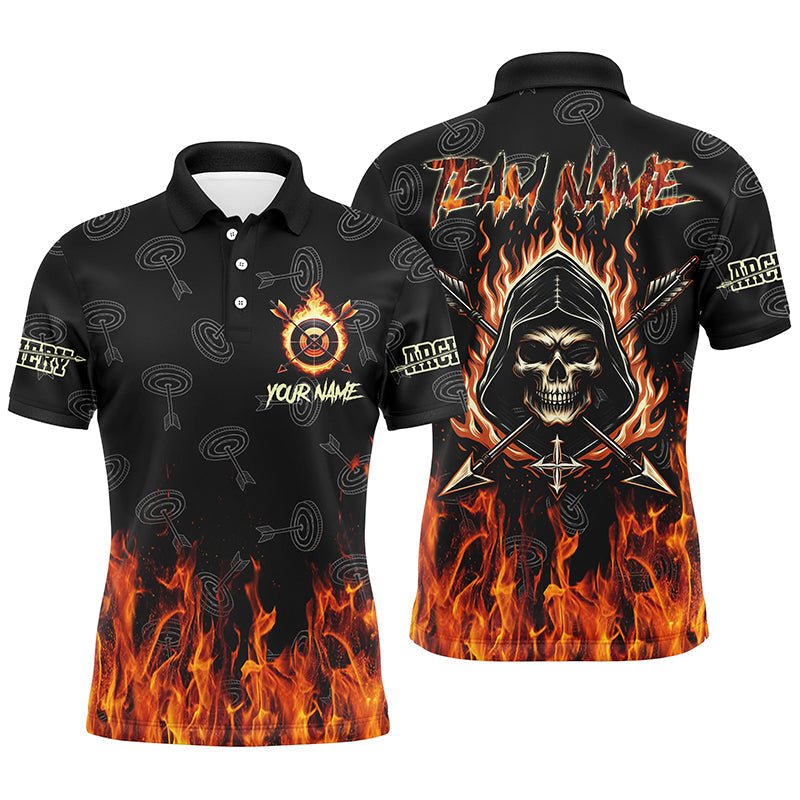 Bogensport Polo - Shirt mit Totenkopf Feuer Zielscheiben Design für Herren & Damen - Geschenk für Bogenschützen T1049 - Climcat