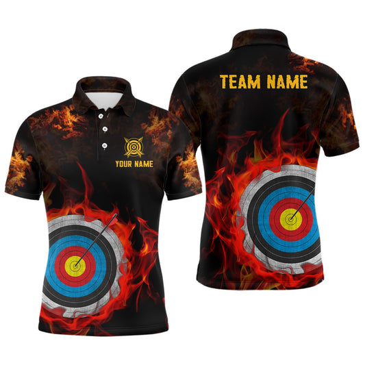 Bogensport Polo - Shirt Personalisiert mit Wunschname - Bogenschießscheibe in Flammen - T0506 - Climcat