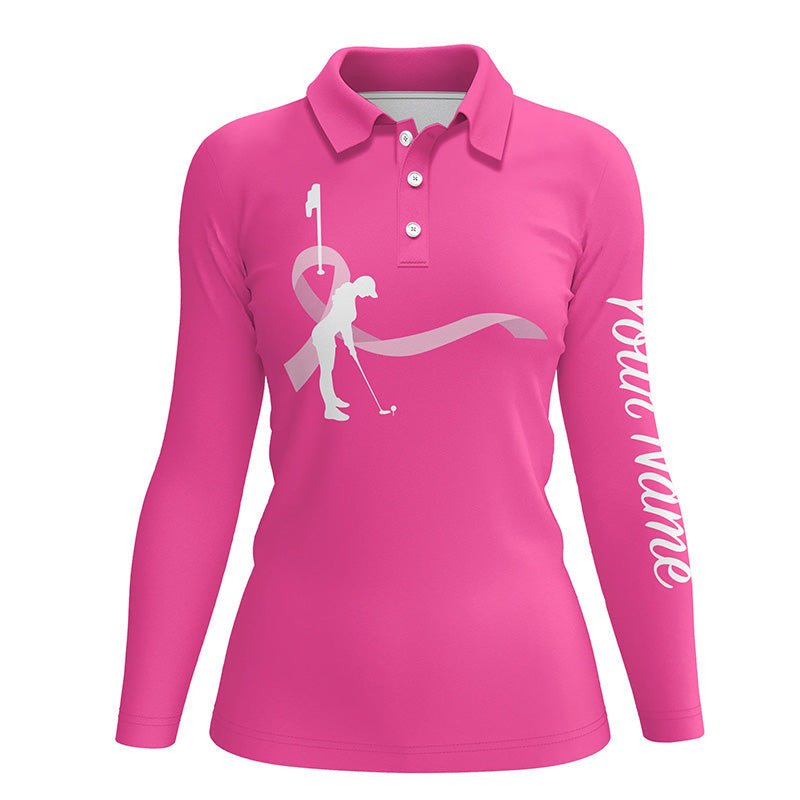 Brustkrebs-Awareness Golfshirts für Damen, individuelles Team Damen Golf Polo Shirt, Pink Ribbon Golfshirt N6371 - Climcat