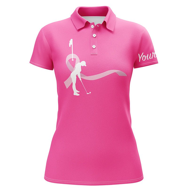 Brustkrebs-Awareness Golfshirts für Damen, individuelles Team Damen Golf Polo Shirt, Pink Ribbon Golfshirt N6371 - Climcat