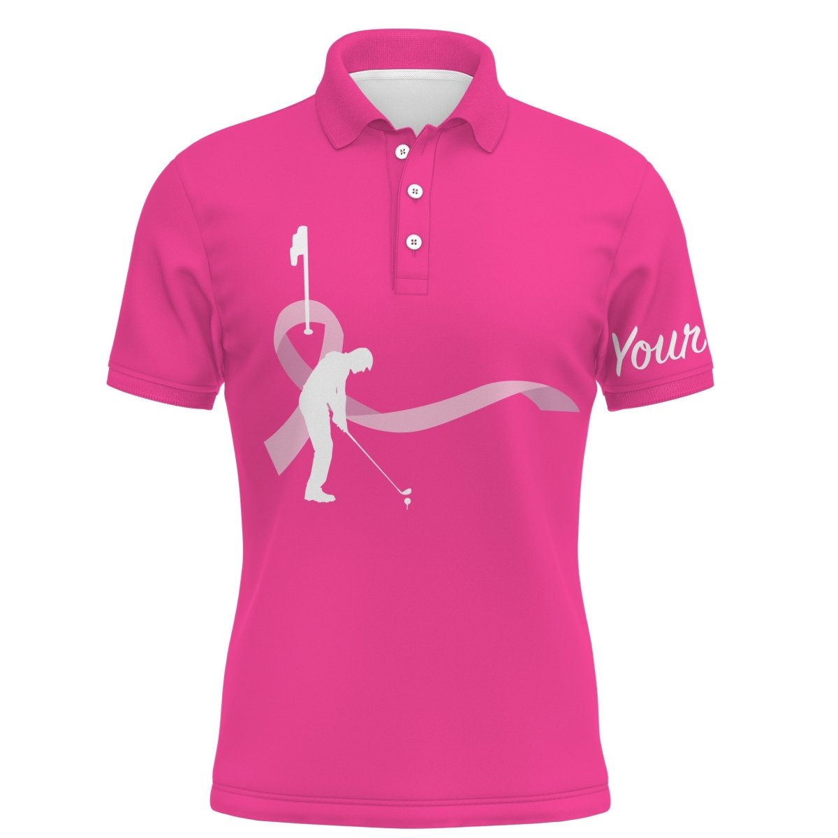 Brustkrebs-Bewusstseins-Golfshirts für Herren, individuelle Herren-Golfpoloshirts mit pinkfarbener Schleife N6371 - Climcat