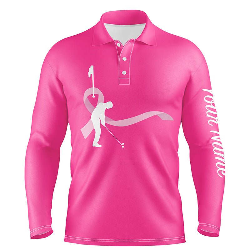 Brustkrebs-Bewusstseins-Golfshirts für Herren, individuelle Herren-Golfpoloshirts mit pinkfarbener Schleife N6371 - Climcat