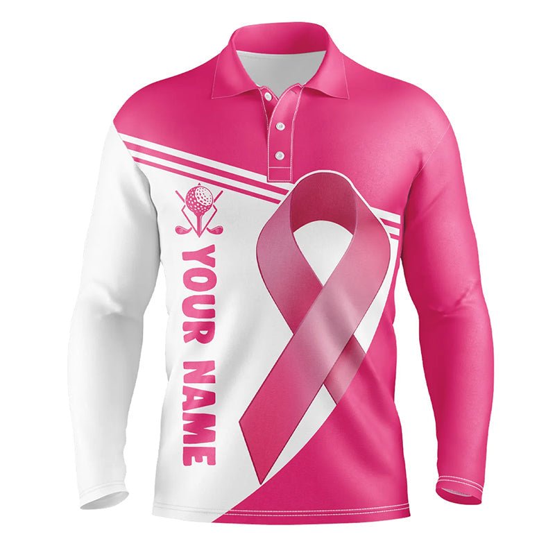 Brustkrebs Pink Ribbon Herren Golf Polo Shirts Personalisierte Golfshirts Für Männer Golfgeschenke L1351 - Climcat