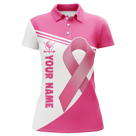 Brustkrebs Rosa Schleife Damen Golf Polo Shirts | Maßgeschneiderte Golf Shirts für Frauen | Golf Geschenke | L1351 - Climcat