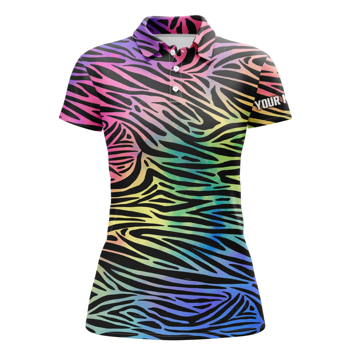 Bunte Neon Regenbogen Zebra Haut Damen Golf Polo Shirts, Team Golf Shirt Geschenk für Golf Liebhaber N4988 - Climcat