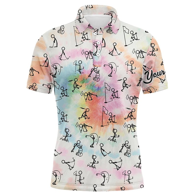 Bunte Tie-Dye-Stickfiguren spielen Golf Herren Polo-Shirt | Personalisierte Golfshirts für Männer | Golfgeschenke L1045 - Climcat