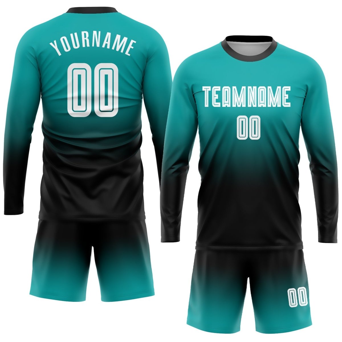 Custom Aqua Weiß - Schwarz Sublimations Langarm - Fade Fashion Fußballtrikot Z167 - Climcat