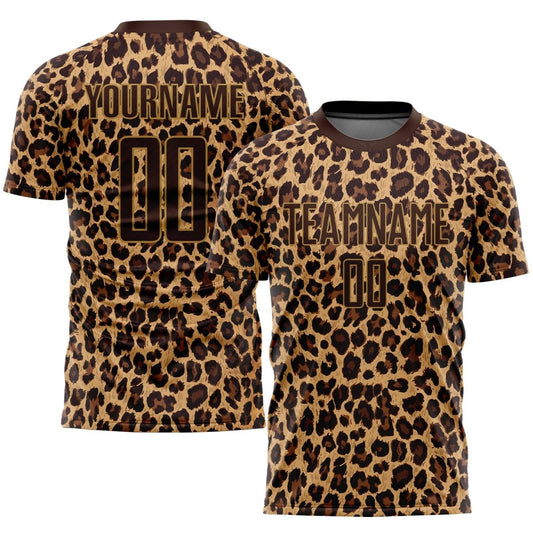 Custom Braun Braun - Altgold Sublimations - Leoparden Fußballtrikot X601 - Climcat