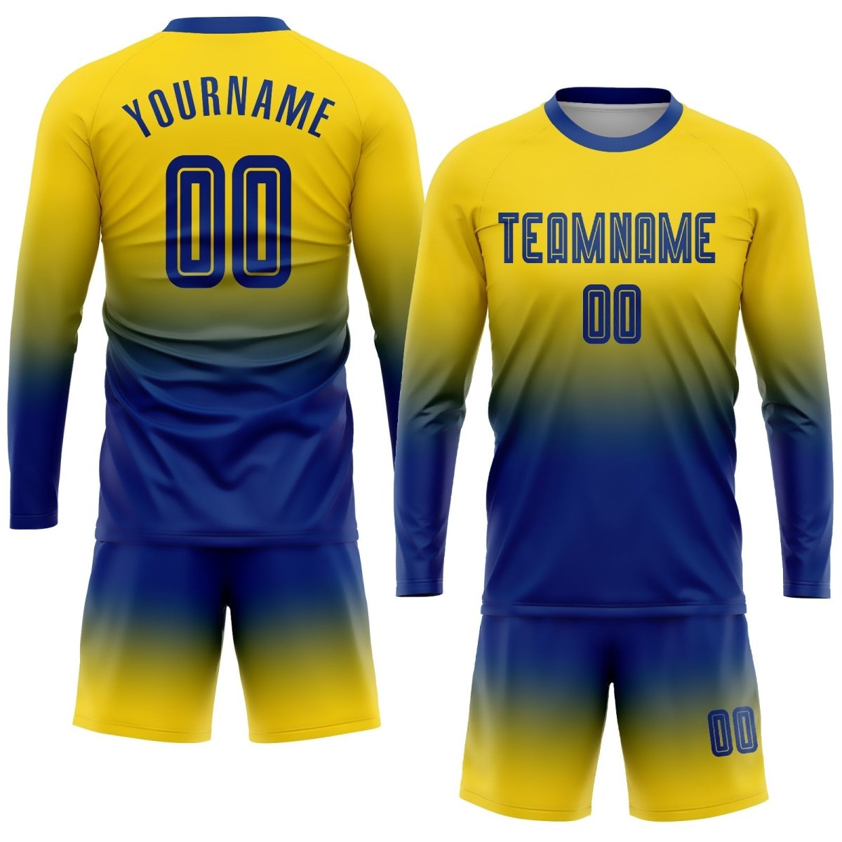 Custom Gold Royal Sublimation Langarm Fade Fashion Fußballtrikot N437 - Climcat