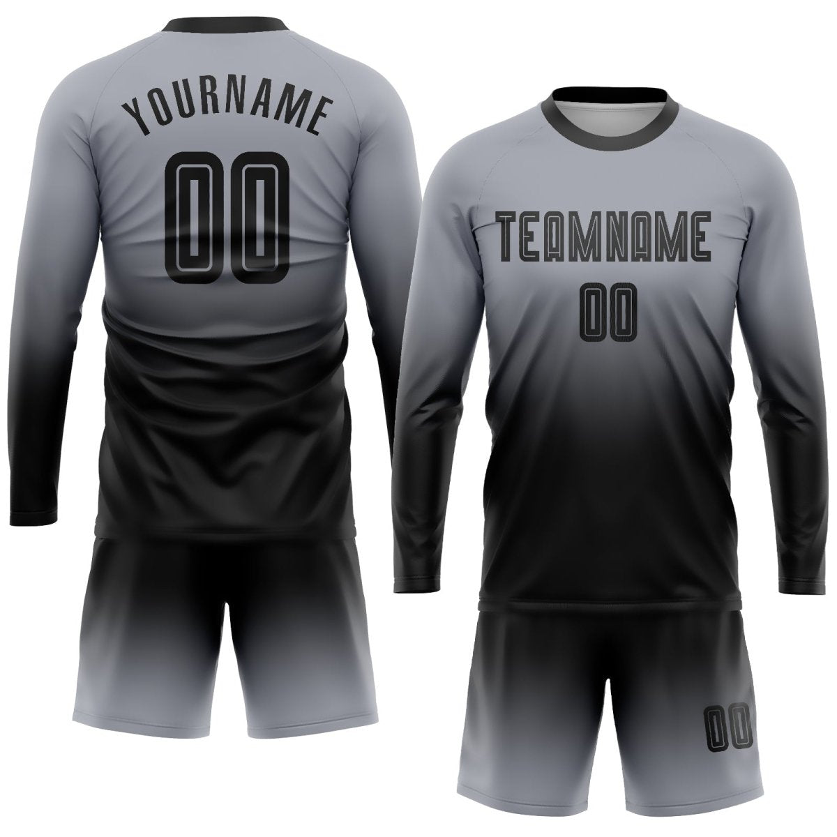 Custom Graufarben Schwarze Sublimations Langarm Fade Fashion Fußballtrikot O302 - Climcat