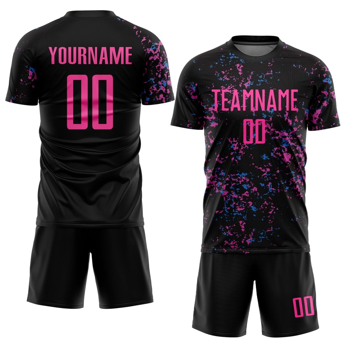 Custom Schwarz - Pink - Hellblau Sublimationsfußballtrikot I130 - Climcat