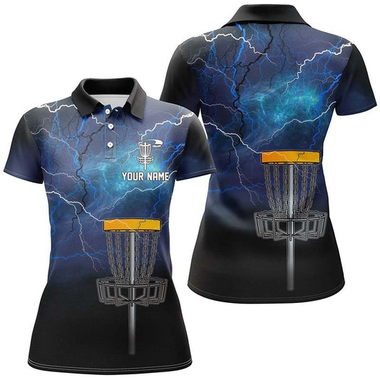 Damen Disc Golf Polo Shirt Blau Blitz und Donner Frisbee Golf Shirt, Damen Disc Golf Oberteile N7142 - Climcat