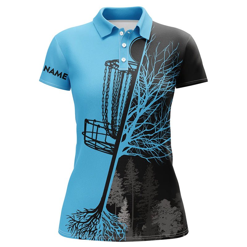 Damen Disc Golf Polo Shirt in Schwarz und Blau mit individuellem Design, perfekt für Disc Golf Enthusiasten N7151 - Climcat