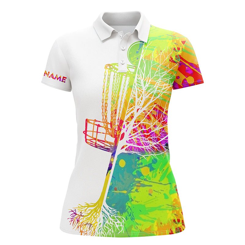 Damen Disc Golf Polo-Shirt mit individuellem Namen, Aquarell Disc Golf Korb, personalisierte Disc Golf Shirts N4574 - Climcat