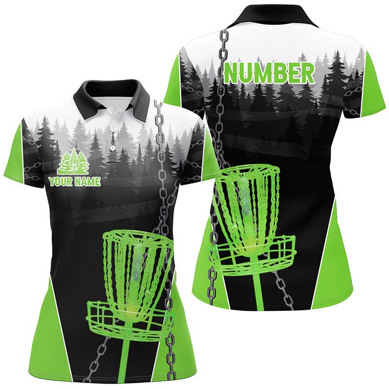 Damen Disc Golf Polo Shirts - Individuelle Schwarze Chain Disc Golf Trikots, Frisbee Golf Outfit | Grün N7518 - Climcat