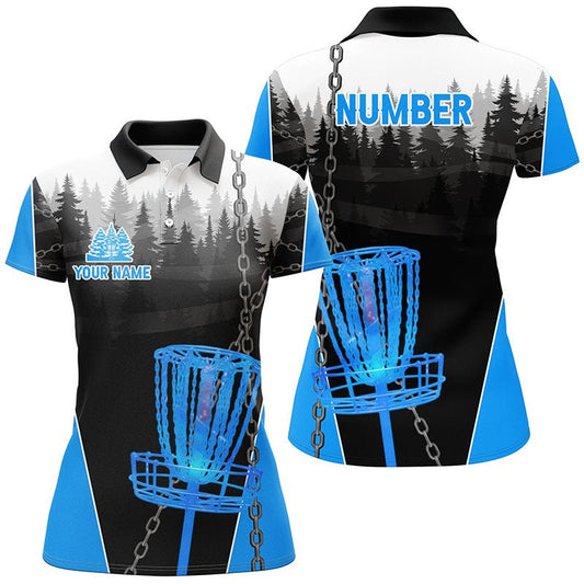 Damen Disc Golf Polo Shirts | Maßgeschneiderte Schwarze Disc Golf Trikots | Frisbee Golf Outfit | Blau N7517 - Climcat