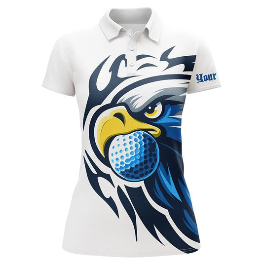 Damen Golf Polo Shirt Blau mit individuellem Design, Golfball und weißen Golf Tops, Team Golfbekleidung für Damen N7286 - Climcat