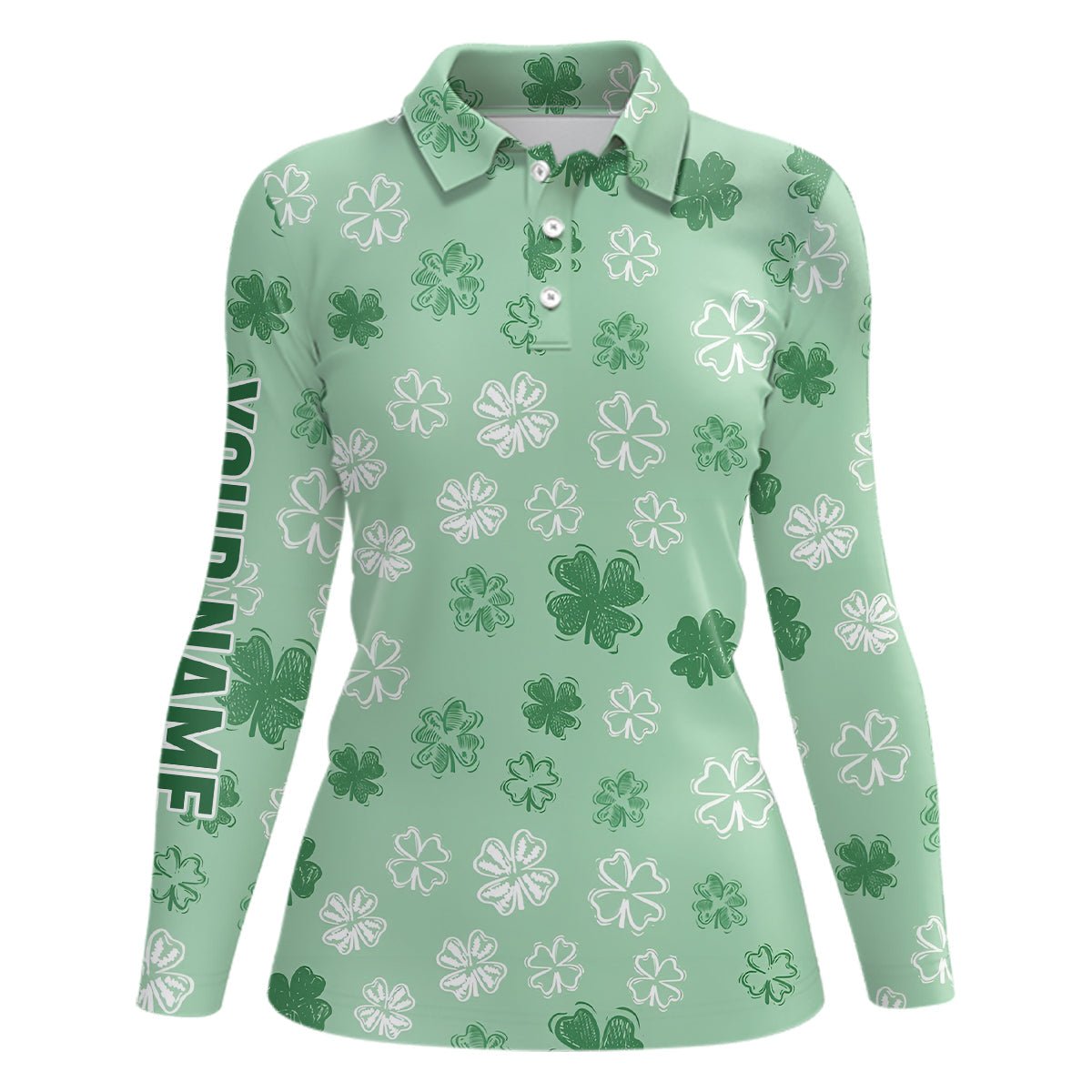 Damen Golf Polo Shirt Grün Kleeblatt St. Patrick's Day Maßgeschneiderte Golfshirts Für Frauen Golfgeschenke L125 - Climcat