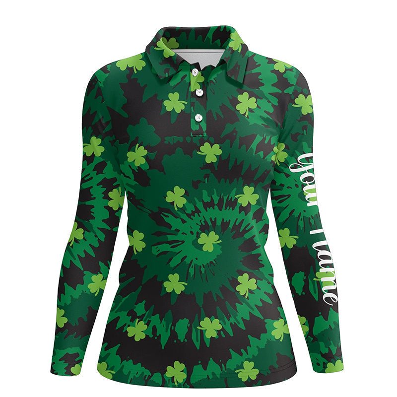 Damen Golf Polo Shirt im Tie-Dye-Stil Grün Kleeblatt St. Patrick's Day Maßgeschneiderte Golfshirts Golfgeschenke L1254 - Climcat