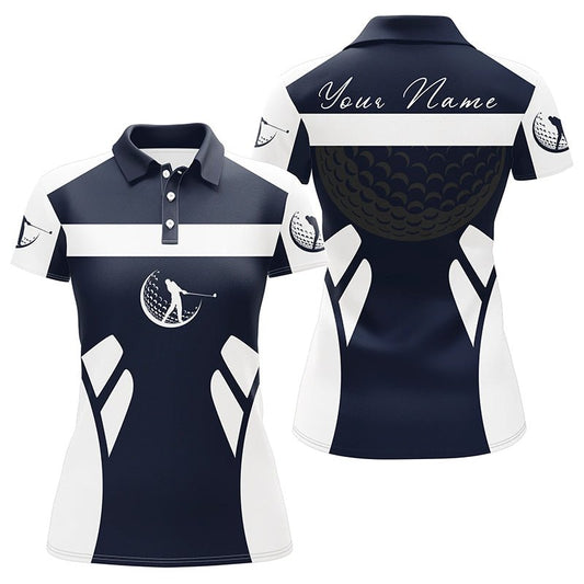 Damen Golf Polo Shirt in Marineblau und Weiß mit individuellem Namen - Coole Golfgeschenke für Frauen N7253 - Climcat