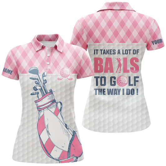 Damen Golf Polo Shirt in Pink mit individuellem Argyle-Muster - Perfekt für stilvolles Golfen N4711 - Climcat