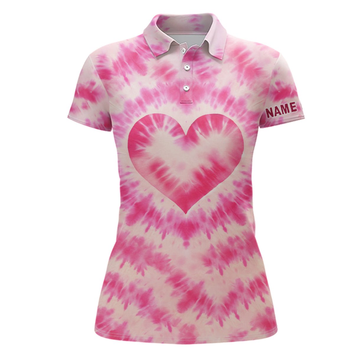 Damen Golf Polo Shirt in Pink mit individuellem Herz-Tie-Dye-Muster, Damen Golfoberteil N7030 - Climcat