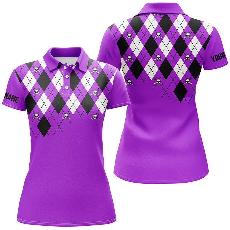 Damen Golf Polo Shirt Lila Argyle Karo Golf Totenkopfmuster Individuelle Damen Lila Golf Tops N7213 - Climcat