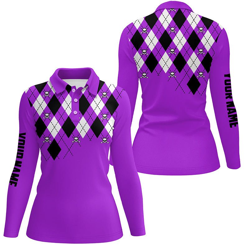 Damen Golf Polo Shirt Lila Argyle Karo Golf Totenkopfmuster Individuelle Damen Lila Golf Tops N7213 - Climcat