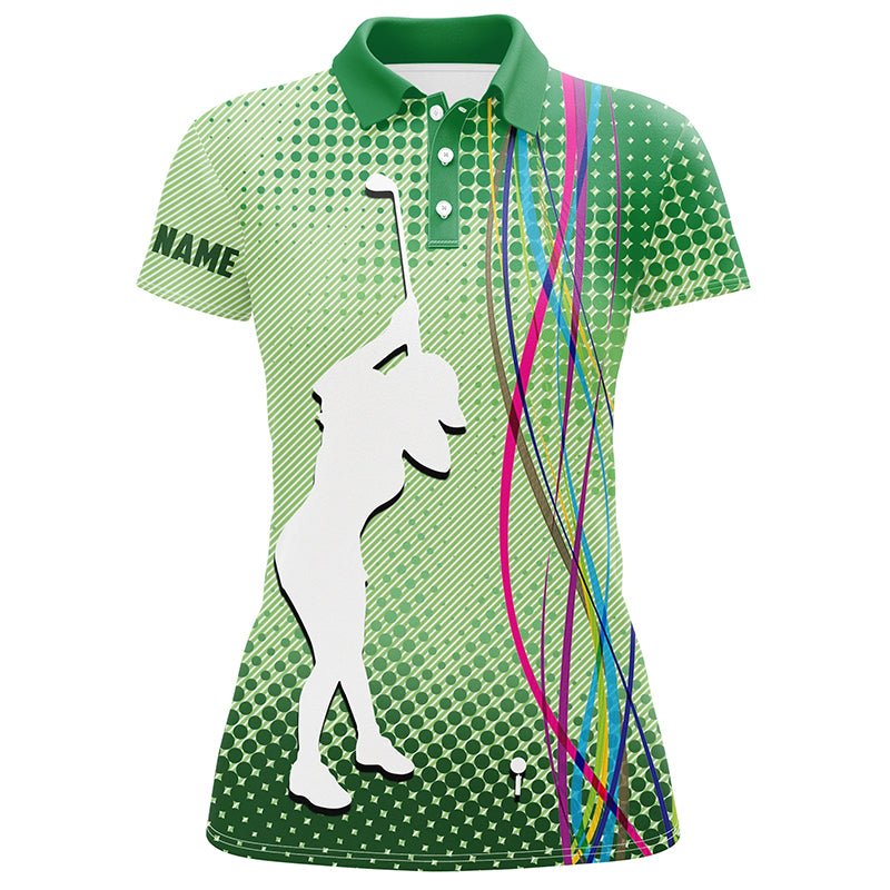 Damen Golf Polo Shirt mit grünem Muster, individuell gestaltete Damen Golf Tops, coole Golfgeschenke für Frauen N7385 - Climcat