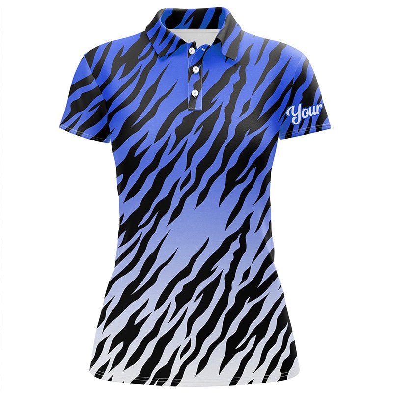 Damen Golf Polo Shirt mit individuellem blauem Tigerstreifenmuster, beste Golfgeschenke für Damen N7110 - Climcat