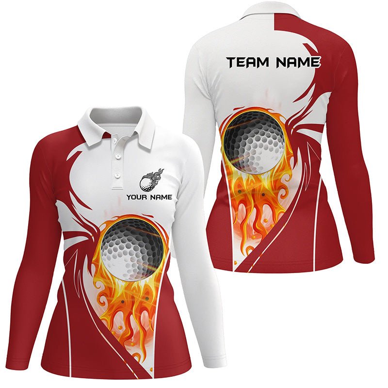 Damen Golf Polo Shirt mit individuellem Golfball-Design | Rotes Damen Golf Outfit für Frauen | Golfbekleidung für Damen N7062 - Climcat